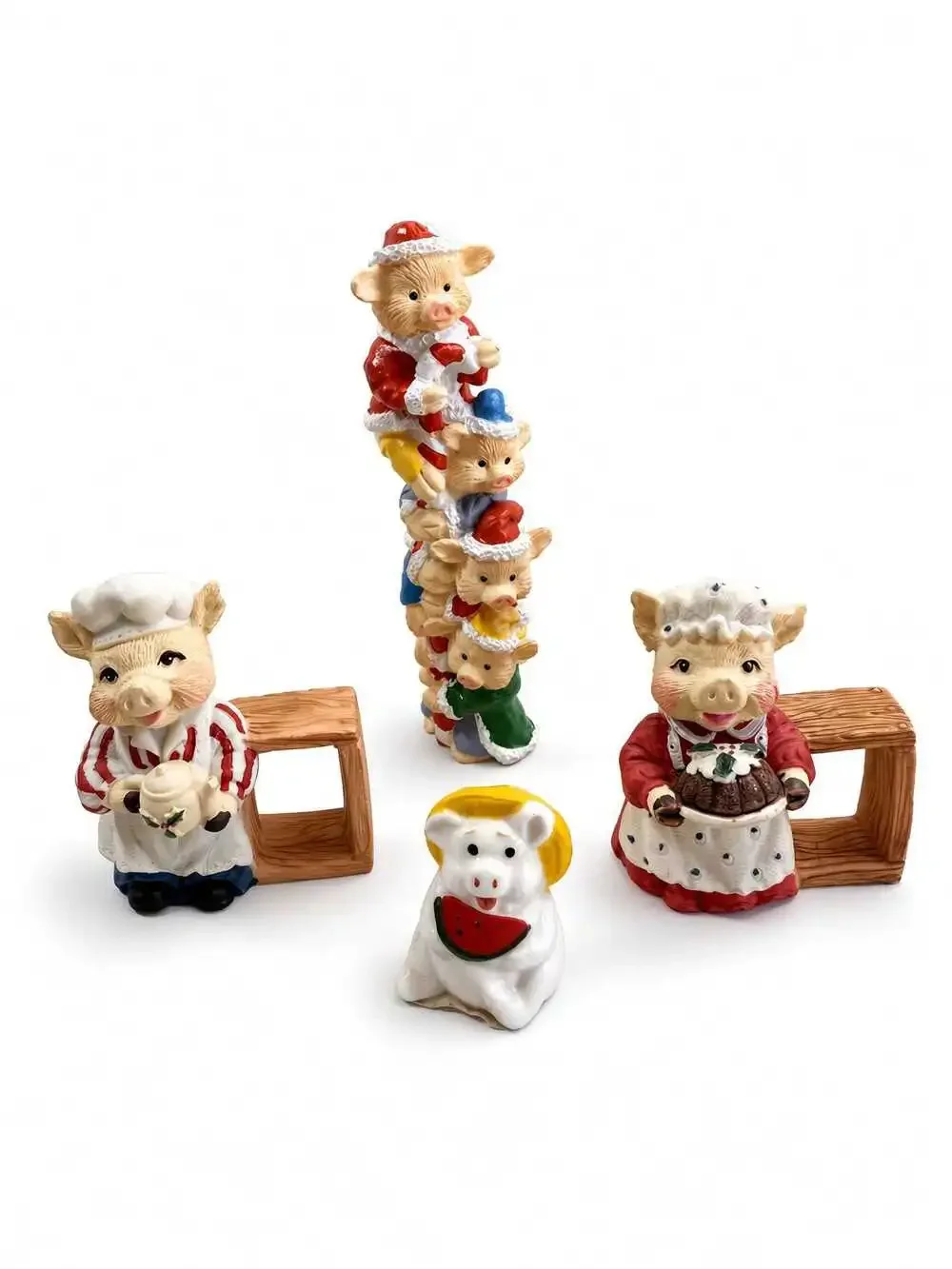 Set of 4 Vintage Christmas Pigs, Festive Holiday Figurines, Farmhouse Decor